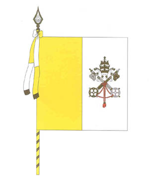 White and yellow flag with coat of arms
