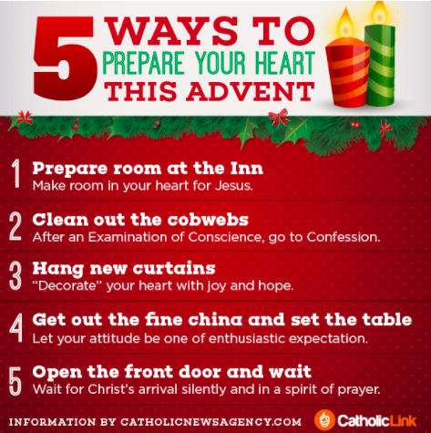 An infographic which gives suggestions for Advent- background is red