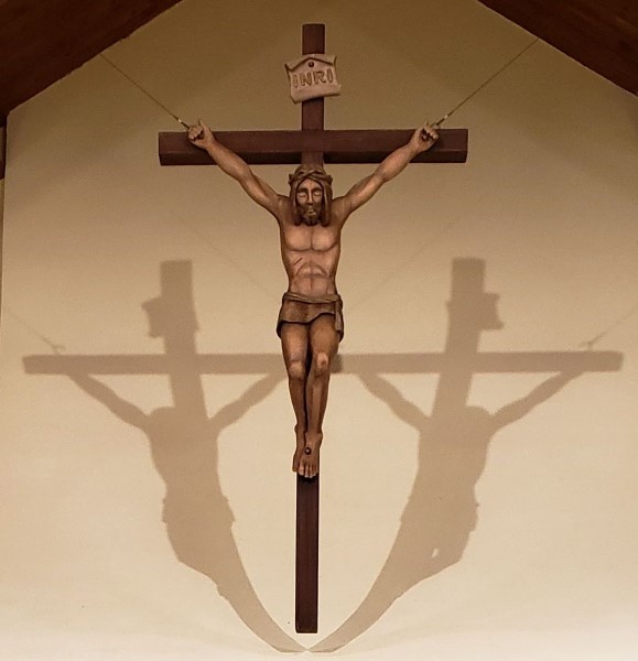 A close up picture of the Crucifix in the sanctuary of St. John the Evangelist