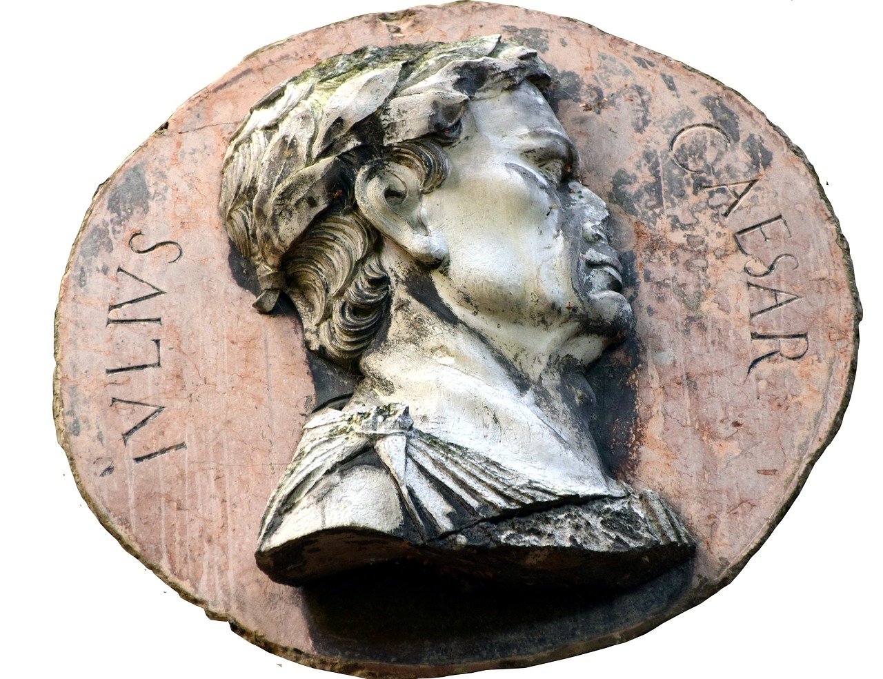 Caesar's head on a round background simulating a coin