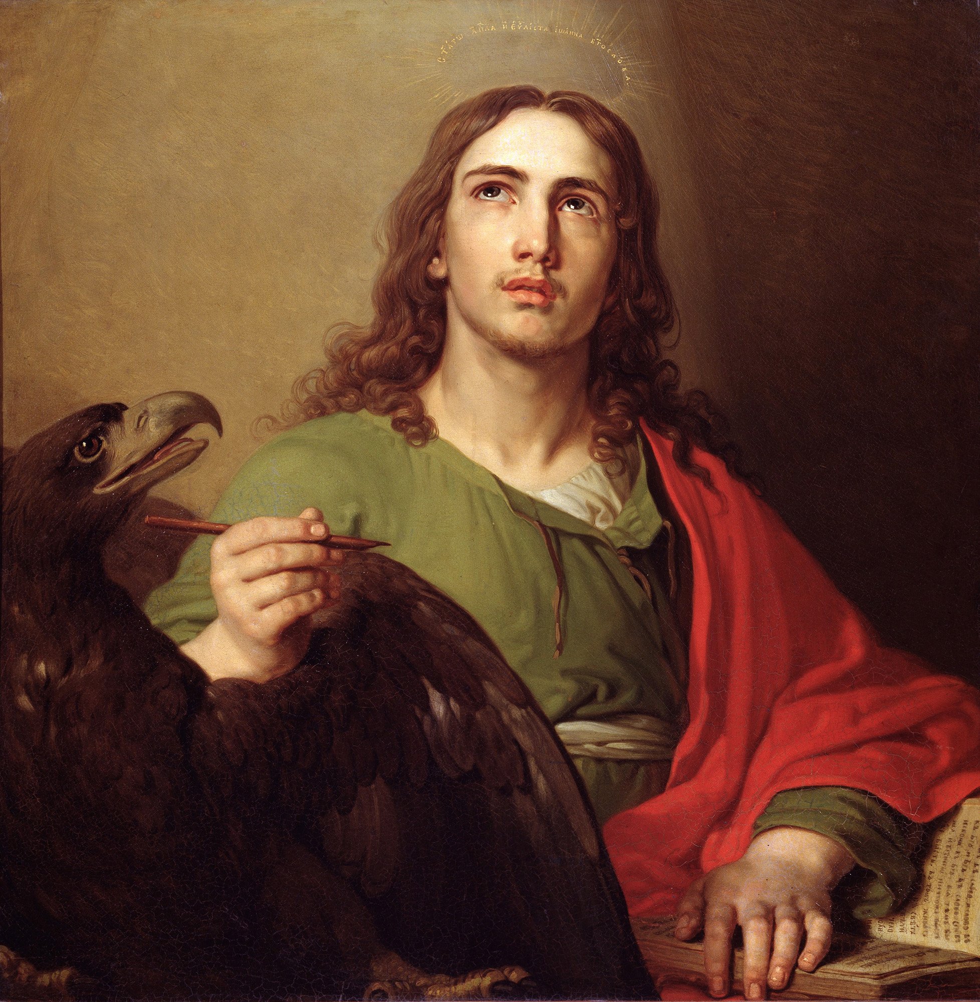 painting of saint with eagle in the background